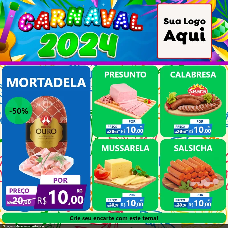 Modelo de Rede Social para Feed Facebook com o tema Carnaval 2027 para Frios e Laticínios
