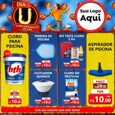 Modelo de Rede Social para Feed Facebook com o tema Dia U - O Dia Mais Barato Do Mês para Produtos para Piscina