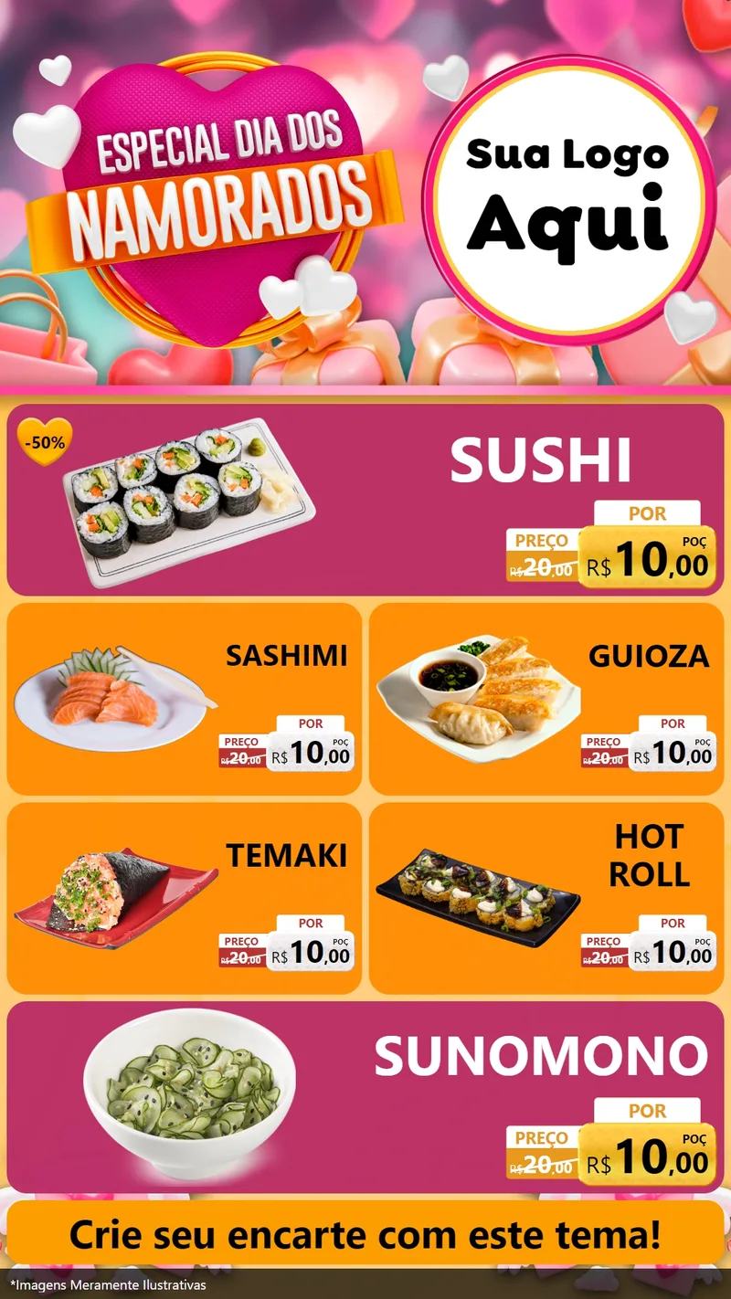Modelo de TV para TV Vertical com o tema Especial Dia dos Namorados para Comida japonesa