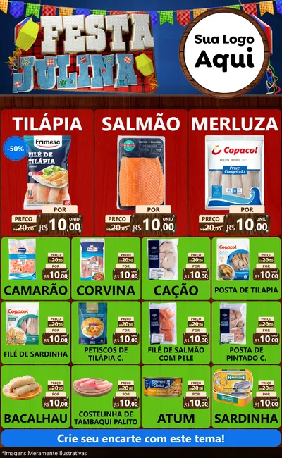 Modelo de Encarte para Encarte Grande com o tema Festa Julina para Peixaria