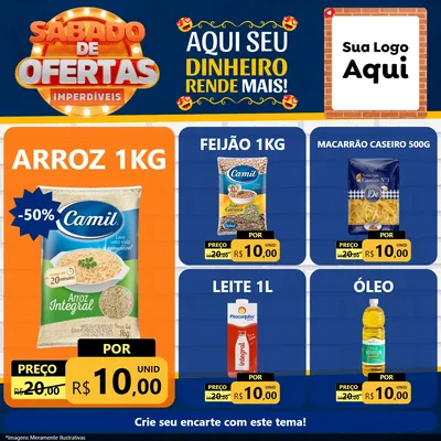 Modelo de Rede Social para Feed Facebook com o tema Sábado de Ofertas Imperdíveis para Supermercado