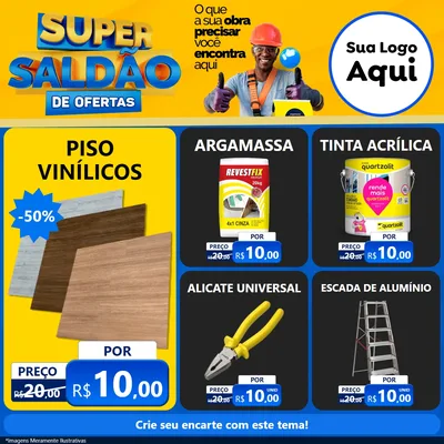 Modelo de Rede Social para Feed Facebook com o tema Super Saldão de Ofertas para Material para Construção