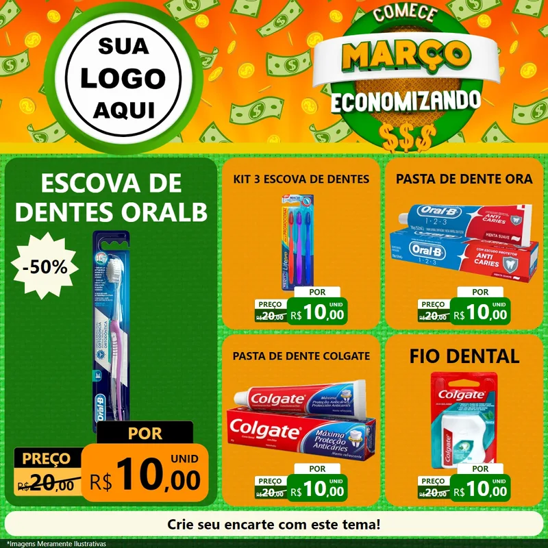 Modelo de Rede Social para Feed Facebook com o tema Comece Março Economizando para Higiene Pessoal