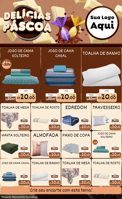 Modelo de Encarte para Encarte Grande com o tema Delícias de Páscoa para Cama, Mesa e Banho