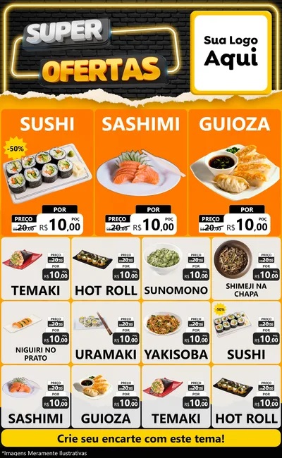 Modelo de Encarte para Encarte Grande com o tema Super Ofertas para Comida japonesa