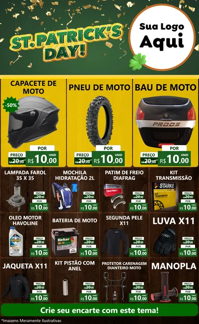 Modelo de Encarte para Encarte Grande com o tema St Patriks Day para Moto peças