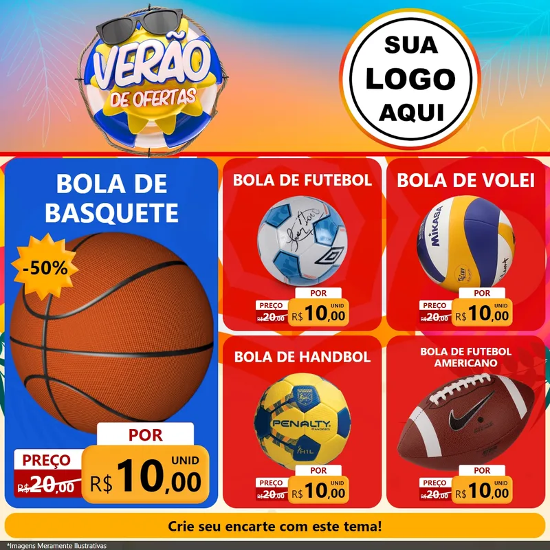 Modelo de Rede Social para Feed Facebook com o tema Verão de Ofertas para Artigos Esportivos
