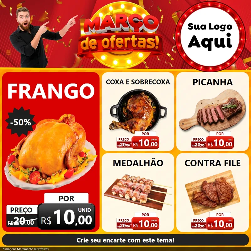 Modelo de Rede Social para Feed Facebook com o tema Março de Ofertas! para Assados