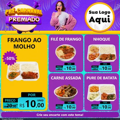 Modelo de Rede Social para Feed Facebook com o tema Pré-Carnaval Premiado para Restaurante