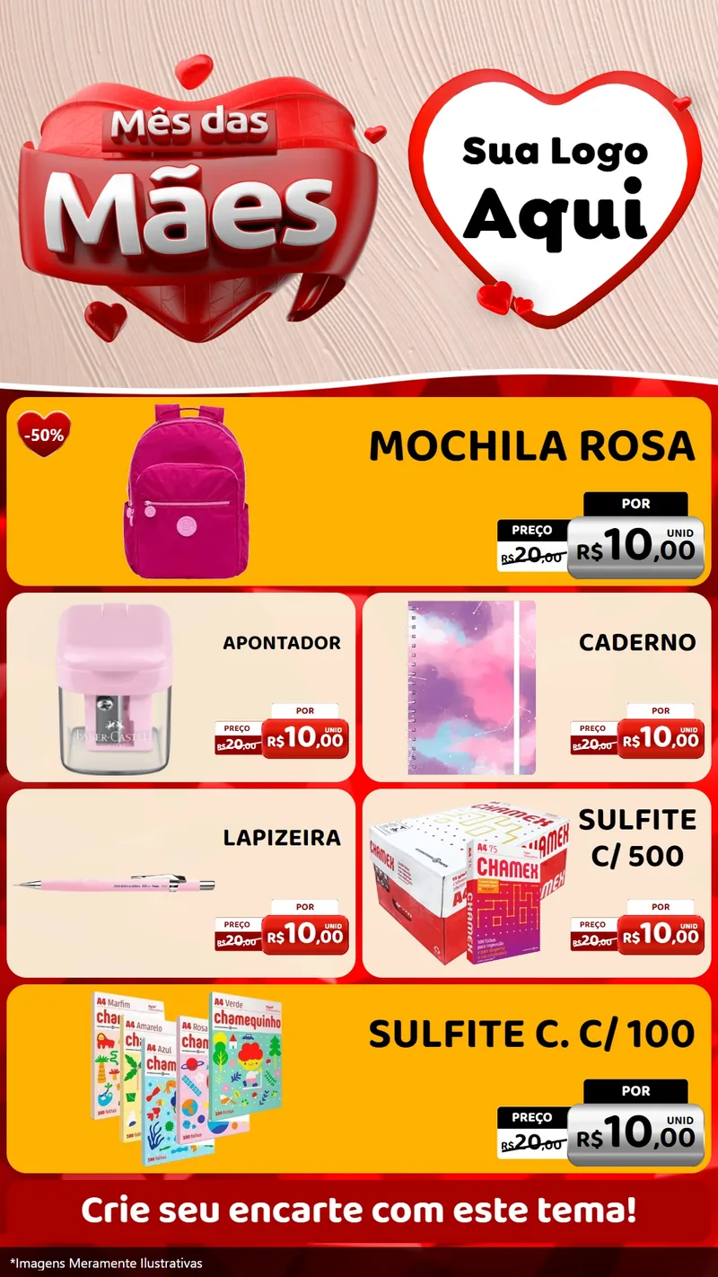 Modelo de TV para TV Vertical com o tema Mês das Mães para Papelaria