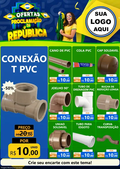 Modelo de Encarte para Encarte A4 Vertical com o tema Ofertas Proclamação da República para Tubos e conexões