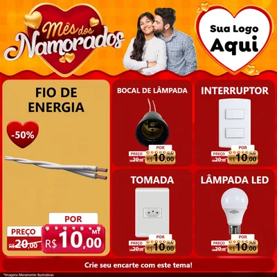Modelo de Rede Social para Feed Facebook com o tema Mês dos Namorados para Materiais Elétricos