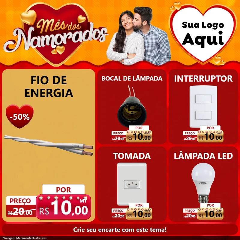 Modelo de Rede Social para Feed Facebook com o tema Mês dos Namorados para Materiais Elétricos