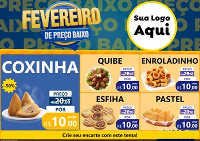 Modelo de Encarte para Encarte A4 Horizontal com o tema Fevereiro de Preço Baixo para Salgadaria