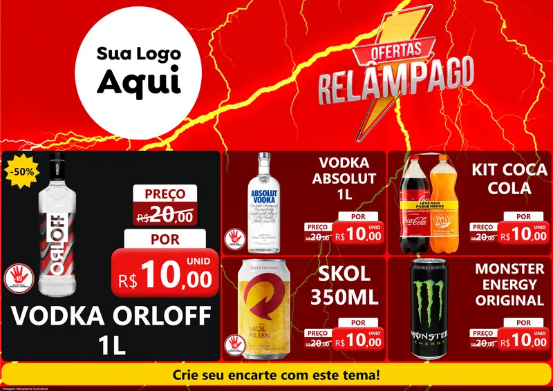 Modelo de Encarte para Encarte A4 Horizontal com o tema Ofertas Relâmpago para Distribuidora de bebidas