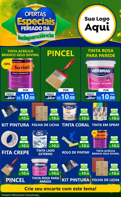 Modelo de Encarte para Encarte Grande com o tema Ofertas Especiais Feriado da Independência para Tintas e Ferramentas