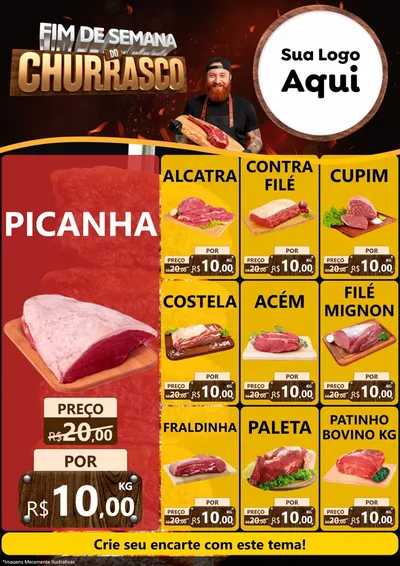 Modelo de Encarte para Encarte A4 Vertical com o tema Fim de Semana do Churrasco para Açougue