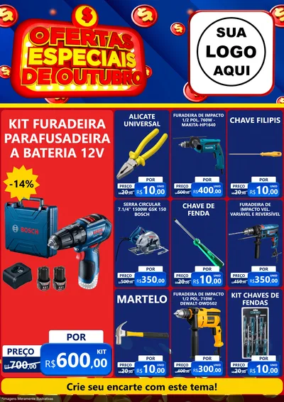 Modelo de Encarte para Encarte A4 Vertical com o tema Ofertas Especiais de Outubro para Maquinas e Ferramentas