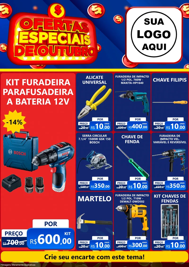 Modelo de Encarte para Encarte A4 Vertical com o tema Ofertas Especiais de Outubro para Maquinas e Ferramentas