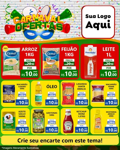 Modelo de Rede Social para Feed Instagram com o tema Carnaval de Ofertas para Supermercado