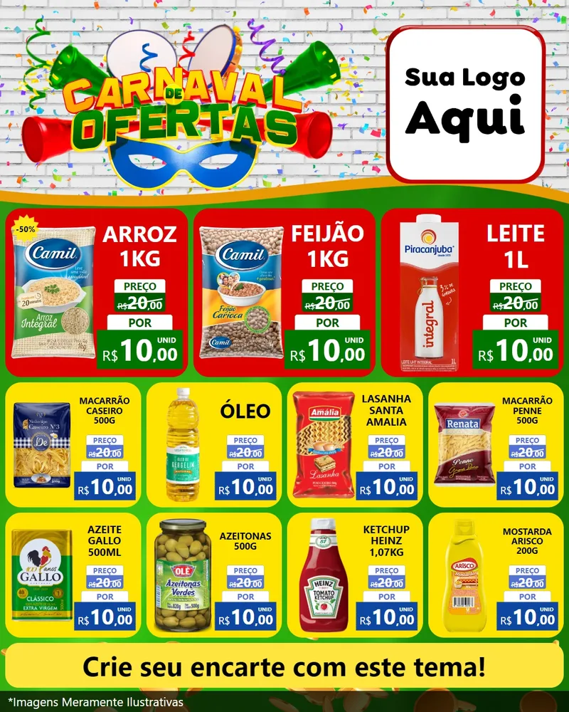 Modelo de Rede Social para Feed Instagram com o tema Carnaval de Ofertas para Supermercado