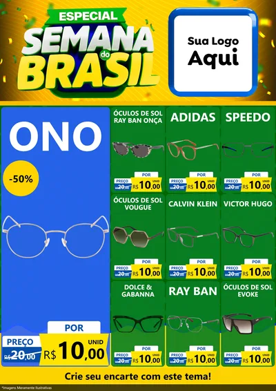 Modelo de Encarte para Encarte A4 Vertical com o tema Especial Semana do Brasil para Óticas