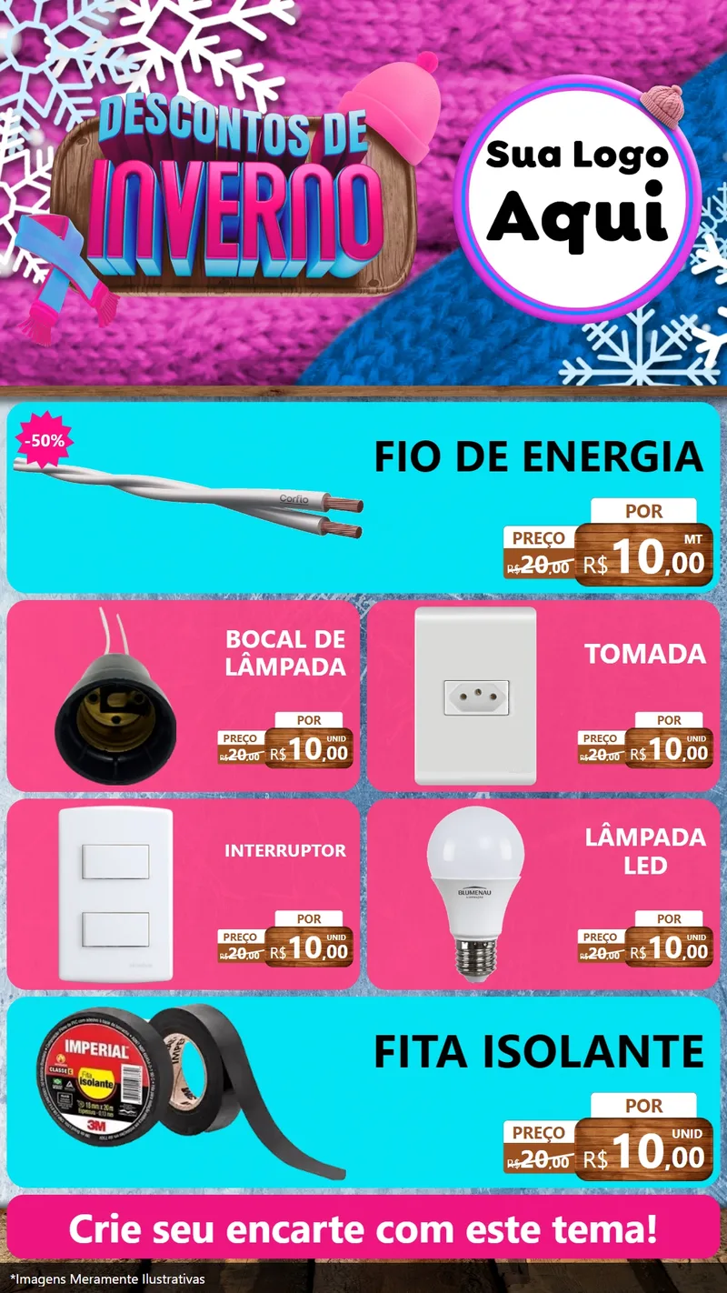 Modelo de TV para TV Vertical com o tema Descontos de Inverno para Materiais Elétricos