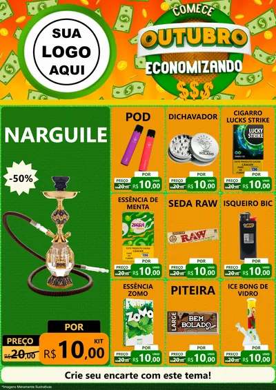 Modelo de Encarte para Encarte A4 Vertical com o tema Comece Outubro Economizando para Tabacaria