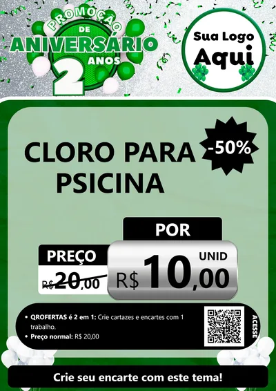 Modelo de Cartaz para Cartaz A4 Vertical com o tema Promoção de Aniversário - 2 Anos para Produtos para Piscina