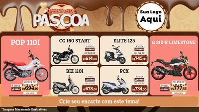 Modelo de TV para TV Horizontal com o tema Ofertas de Páscoa para Concessionaria de Motos