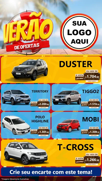 Modelo de TV para TV Vertical com o tema Verão de Ofertas para Concessionaria de Carros