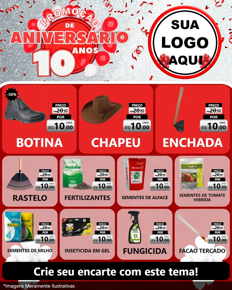 Modelo de Rede Social para Feed Instagram com o tema Promoção de Aniversário - 10 Anos para Agropecuária