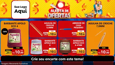 Modelo de TV para TV Horizontal com o tema Alerta de Ofertas para Armarinho e Aviamentos