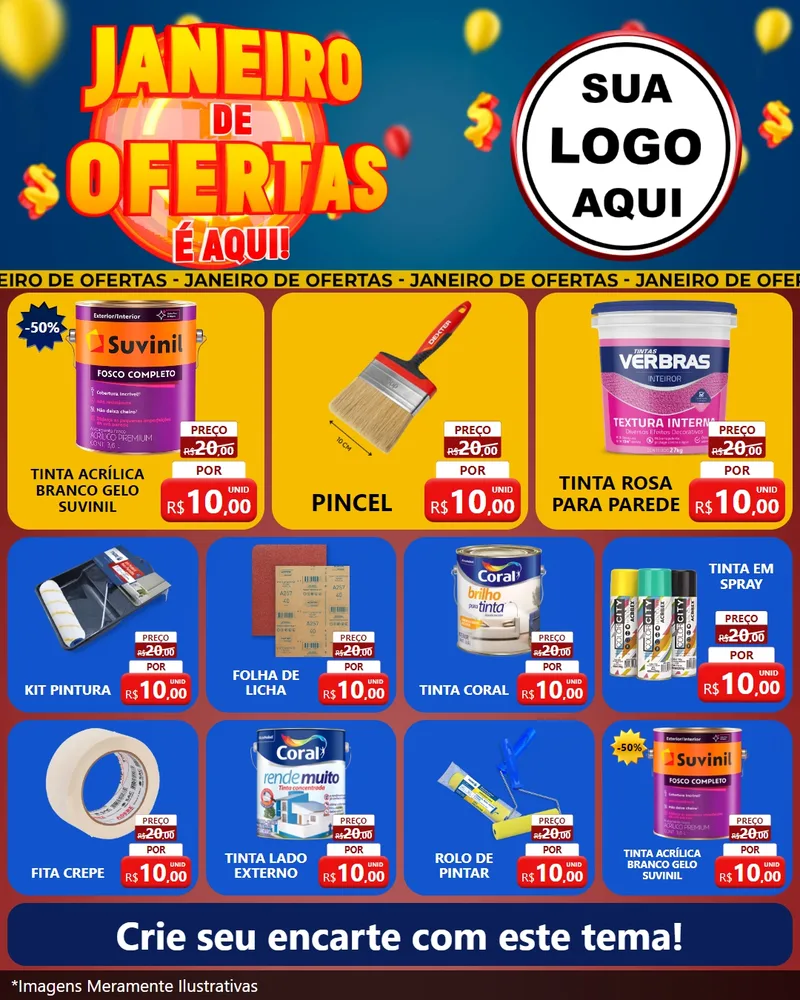 Modelo de Rede Social para Feed Instagram com o tema Janeiro de Ofertas É Aqui! para Tintas e Ferramentas