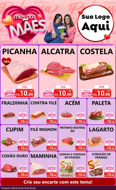 Modelo de Encarte para Encarte Grande com o tema Mês Das Mães para Açougue