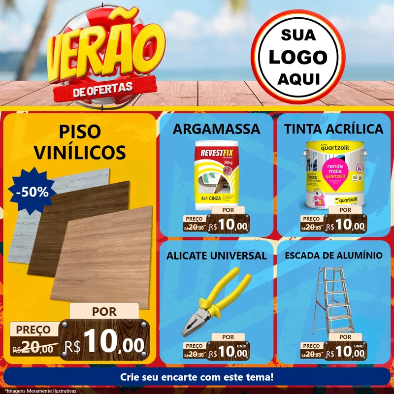 Modelo de Rede Social para Feed Facebook com o tema Verão de Ofertas para Material para Construção