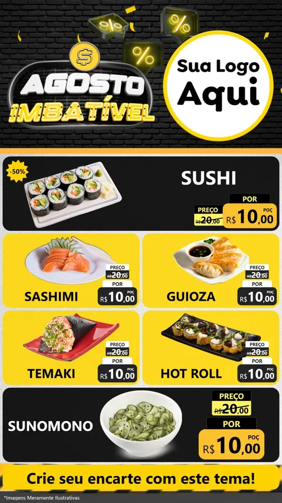 Modelo de TV para TV Vertical com o tema Agosto Imbatível para Comida japonesa