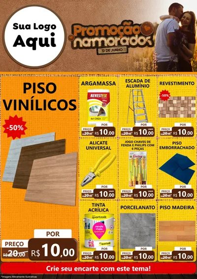 Modelo de Encarte para Encarte A4 Vertical com o tema Promoção Namorados para Material para Construção
