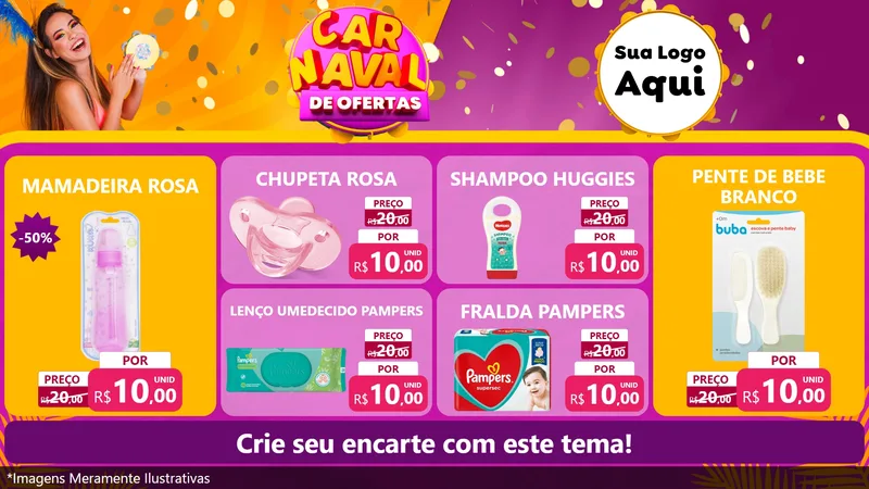 Modelo de TV para TV Horizontal com o tema Carnaval de Ofertas para Bebês