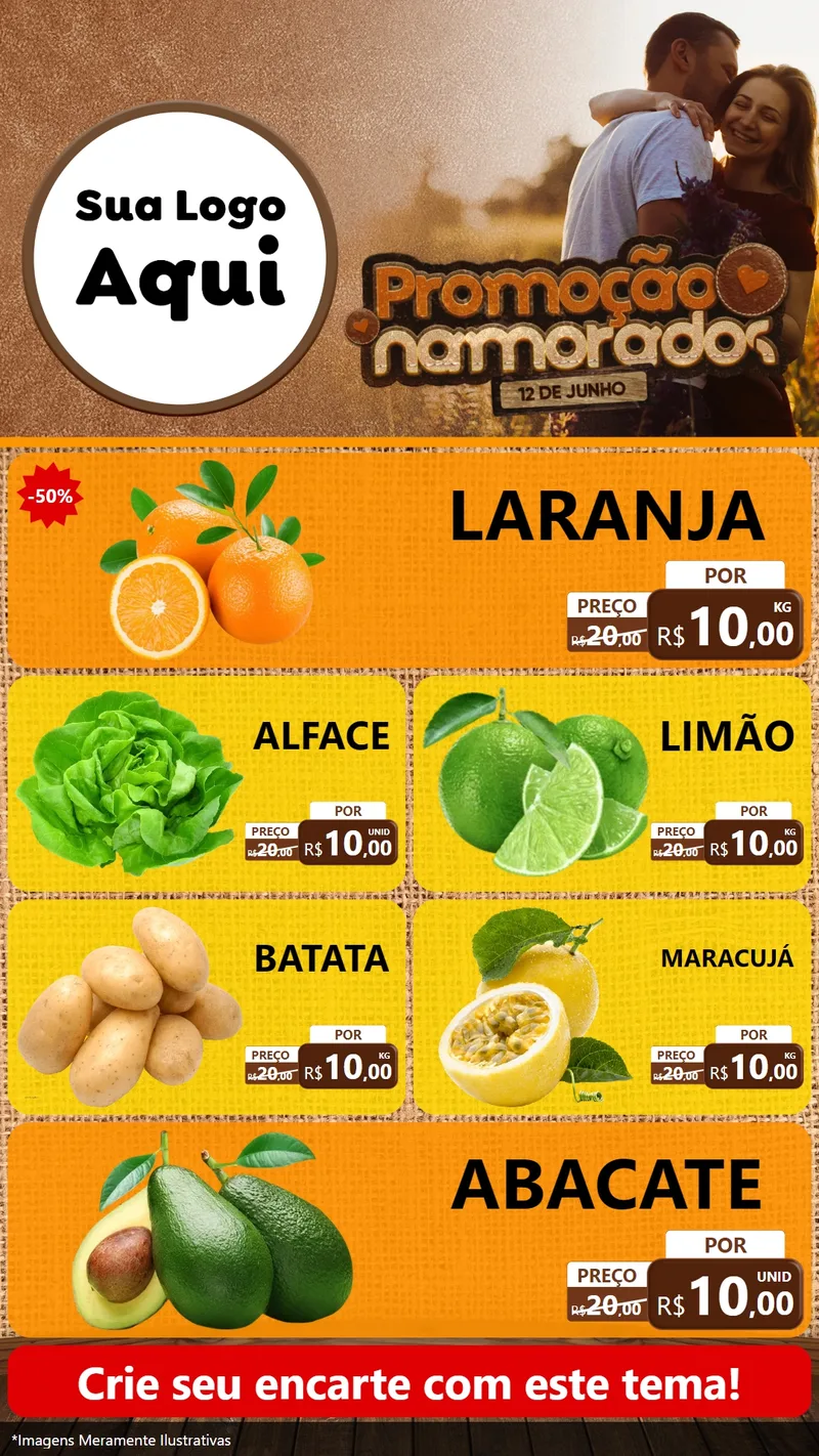 Modelo de TV para TV Vertical com o tema Promoção Namorados para Hortifrúti