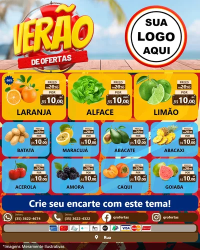 Modelo de Rede Social para Feed Instagram com o tema Verão de Ofertas para Hortifrúti