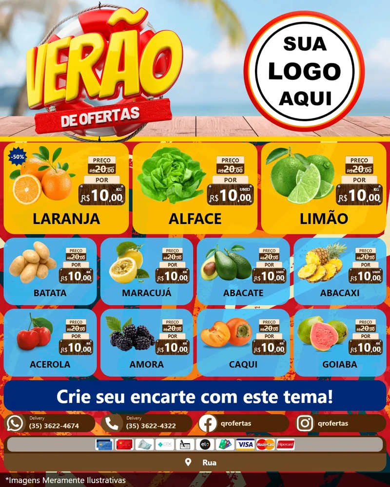 Modelo de Rede Social para Feed Instagram com o tema Verão de Ofertas para Hortifrúti