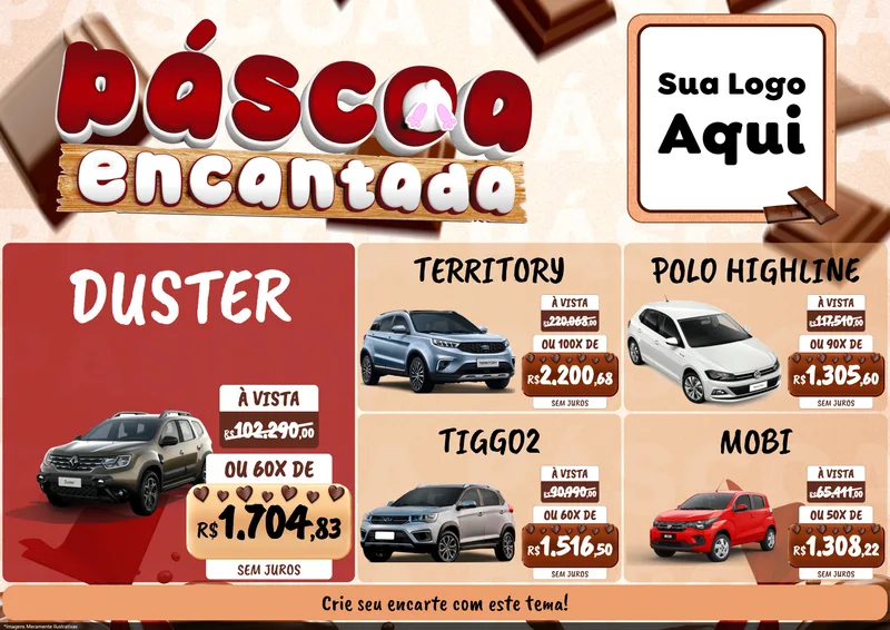 Modelo de Encarte para Encarte A4 Horizontal com o tema Páscoa Encantada para Concessionaria de Carros