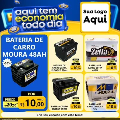Modelo de Rede Social para Feed Facebook com o tema Aqui Tem Economia Todo Dia para Baterias Elétricas