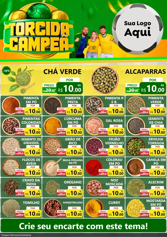 Modelo de Encarte para Encarte A4 Vertical com o tema Torcida Campeã - Copa para Produtos Naturais