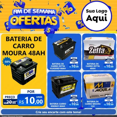 Modelo de Rede Social para Feed Facebook com o tema Fim de Semana de Ofertas para Baterias Elétricas