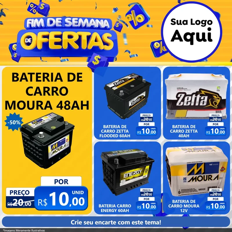 Modelo de Rede Social para Feed Facebook com o tema Fim de Semana de Ofertas para Baterias Elétricas