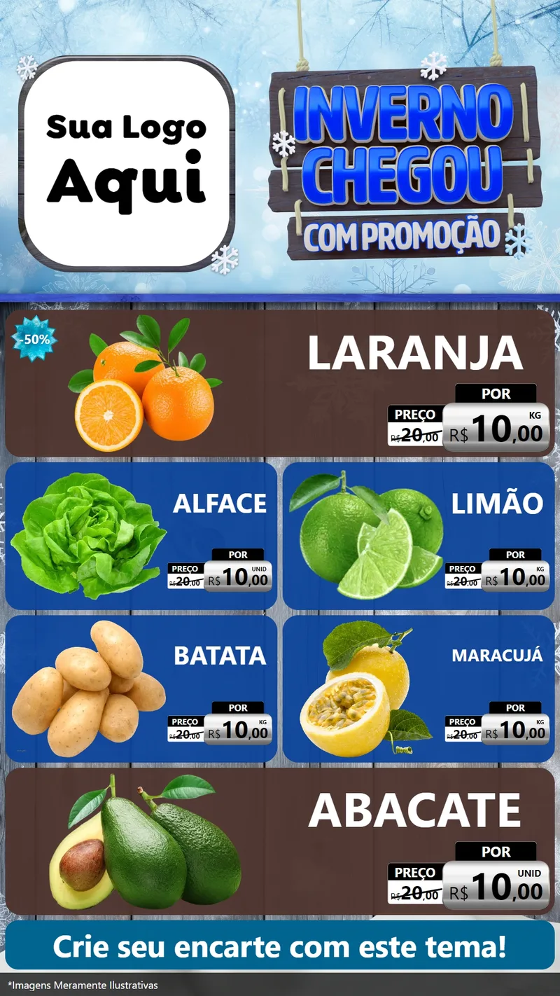 Modelo de TV para TV Vertical com o tema Inverno Chegou Com Promoção para Hortifrúti