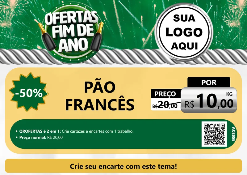 Modelo de Cartaz para Cartaz A4 Horizontal com o tema Ofertas Fim de Ano para Padaria