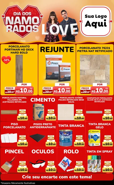 Modelo de Encarte para Encarte Grande com o tema Dia dos Namorados para Pisos e revestimentos